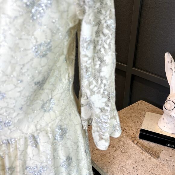 Eva Franco Anthropologie Ivory Silver Metallic Floral Lace Dress NWT Size 4 - Picture 7 of 9